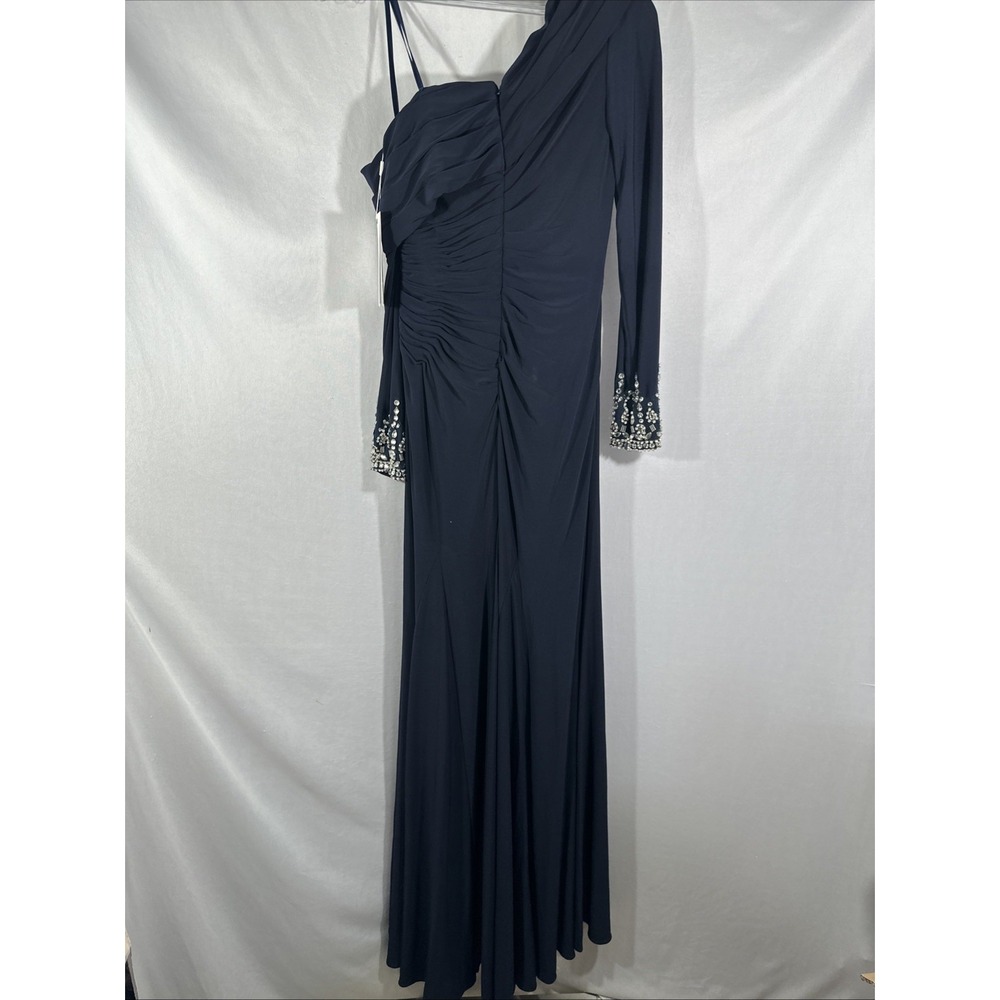 NWT $398 Mac Duggal [ 6 ] 12527 Bead Cuff Drop Shoulder Gown Midnight Blue J1697 - Picture 12 of 14